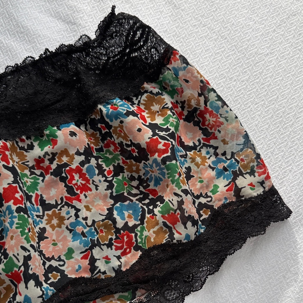 Anthropologie Two Sleep Shorts Set Black Floral white Cotton Lace SMALL